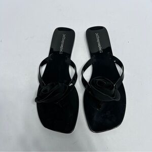 Jeffrey Campbell Fleuris Jelly Flip Flop Black Floral Thong Sandle Size 9 NWOT